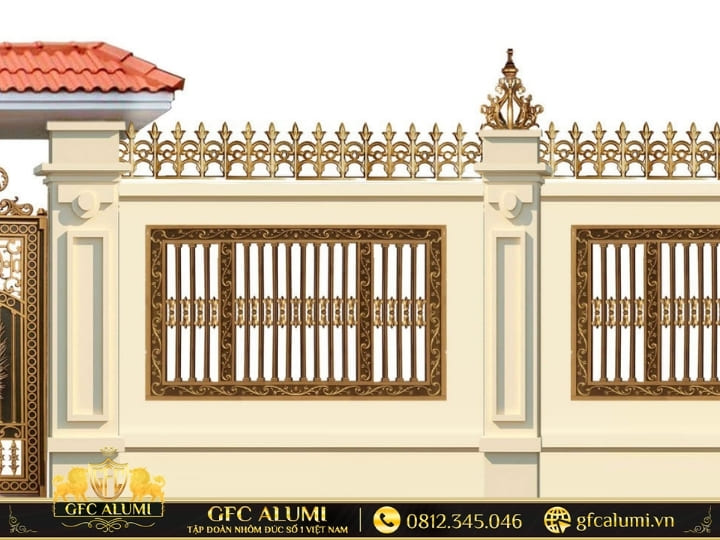 Mẫu hàng rào nhôm đúc chông gai bảo vệ mặt tiền