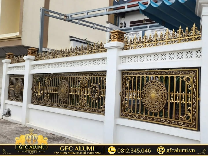 Mẫu hàng rào nhôm đúc trống đồng họa tiết Đông Sơn nghệ thuật