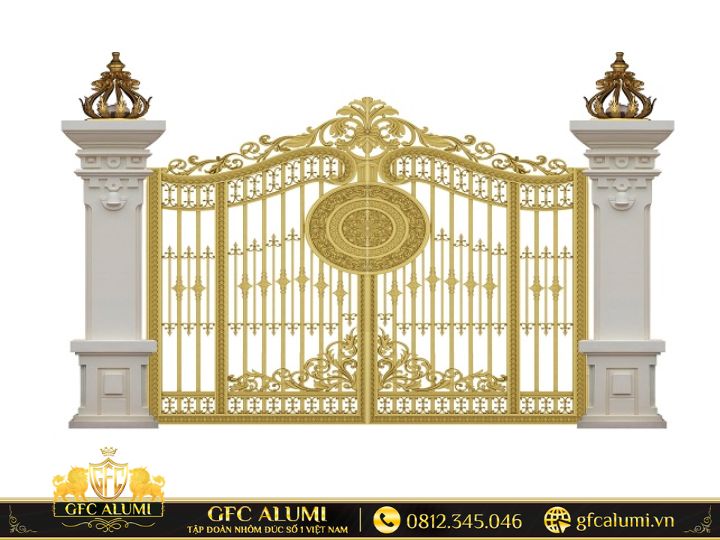 Cổng bằng nhôm đúc Bắc Ninh mạ vàng rực rỡ