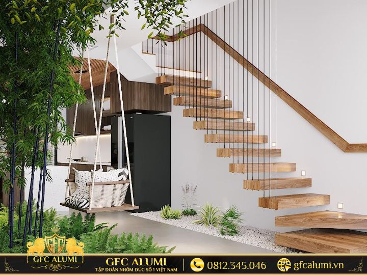 Cầu thang dây cáp độc đáo với cấu trúc nhẹ nhàng, tối ưu ánh sáng tự nhiên